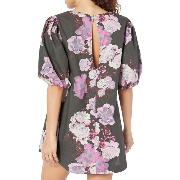 New Free People Shirt Small Maye Floral Puff Sleeve Cotton Poplin Tunic Top - Picture 2 of 7